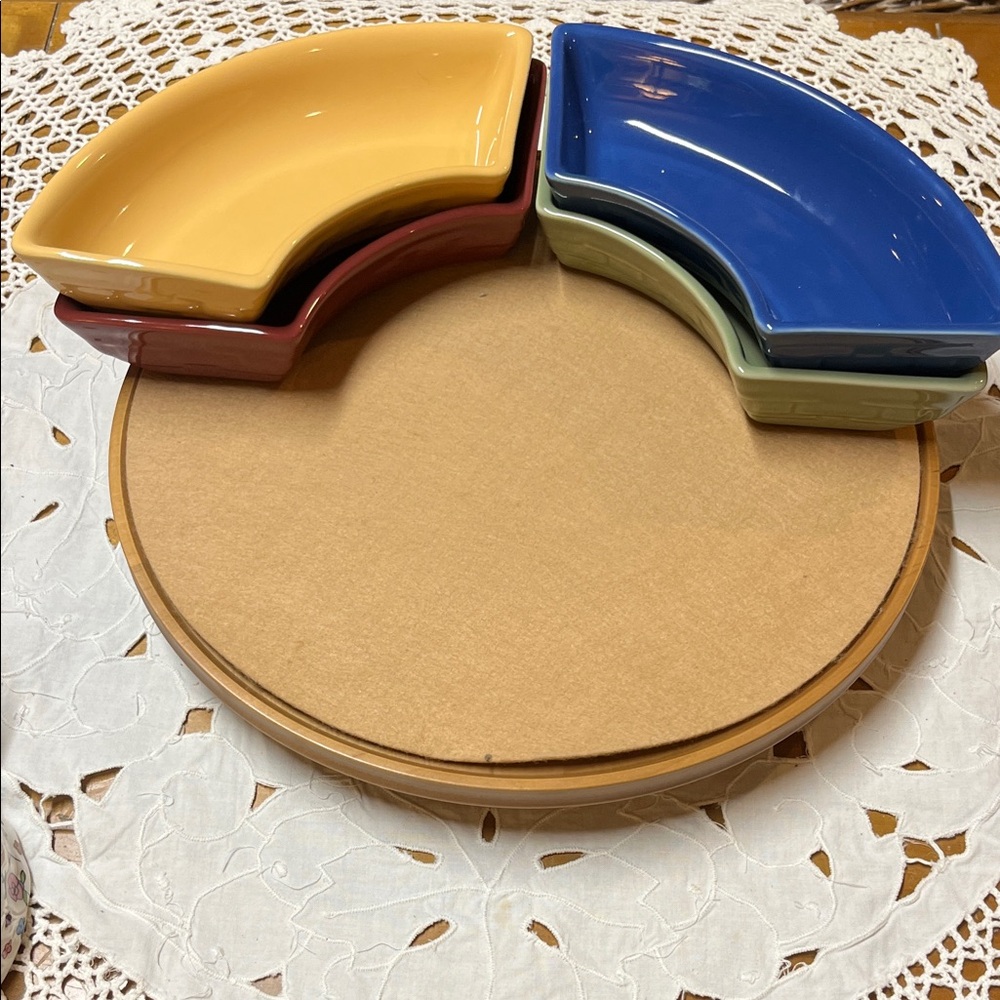 Longaberger woven traditions Crescent pottery, and Lazy Susan Dish Set - Picture 2 of 8